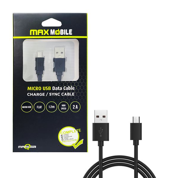Kabel MAX MOBILE MAXMOBILE DATA KABEL MICRO USB FLAT crni 1.2m