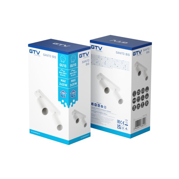 Stropna lampa GTV SANTO BIS GU10 max. 2×20 W IP20, bijela, OS-SAN20WOK2B-10-4