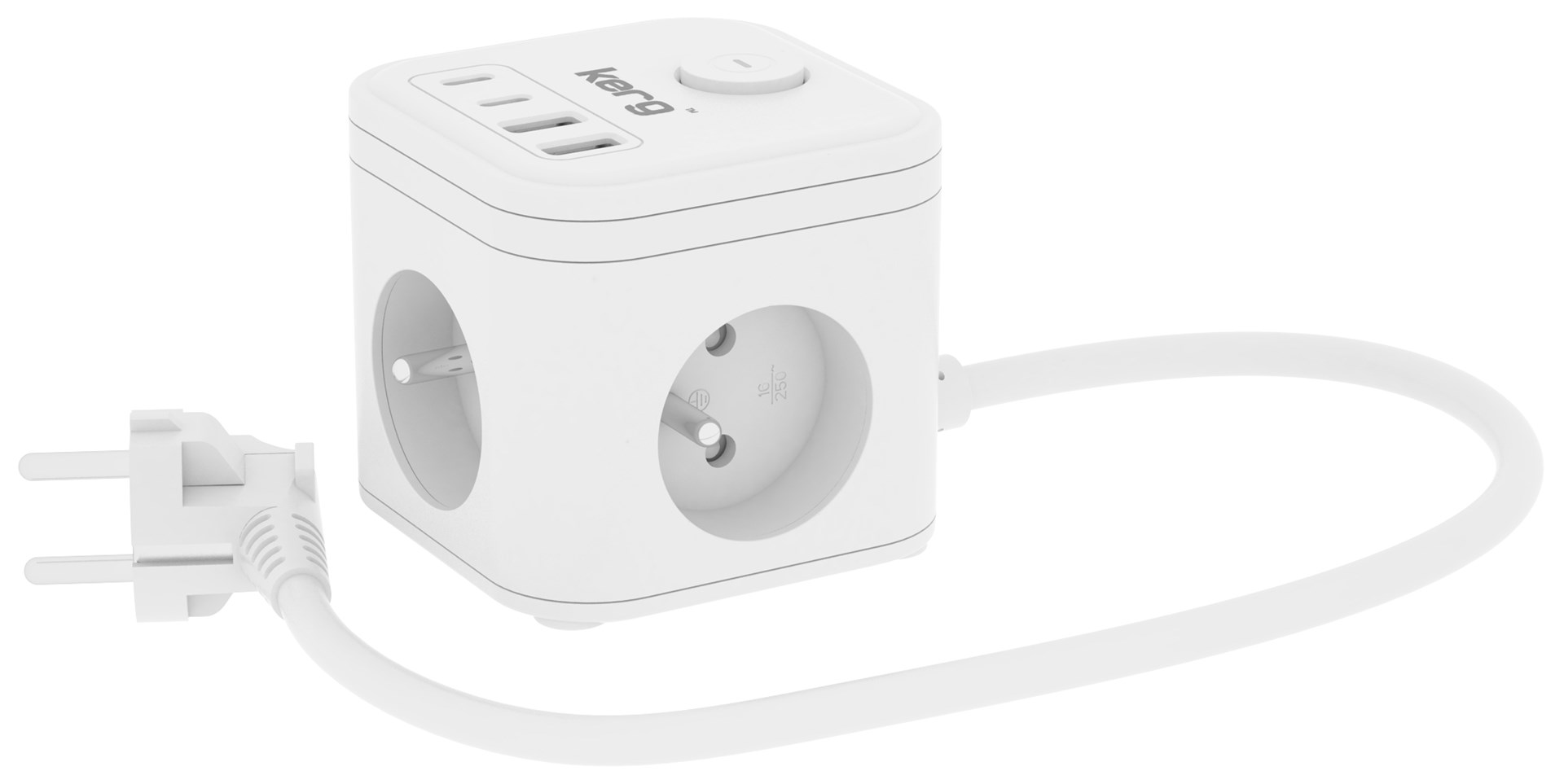 Produžni kabel KERG SMART – 3-SOCKET POWER STRIP + USB-A+USB-C punjač 1.5M 3×1.5MM2 H05VV-F 16A/250V-1