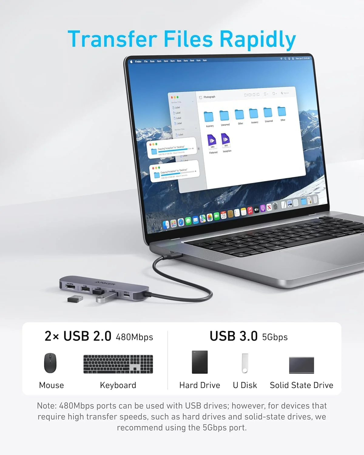 USB HUB ANKER A8357, 5-in-1, USB C/A Hub adapter, 4K@30Hz HDMI-3