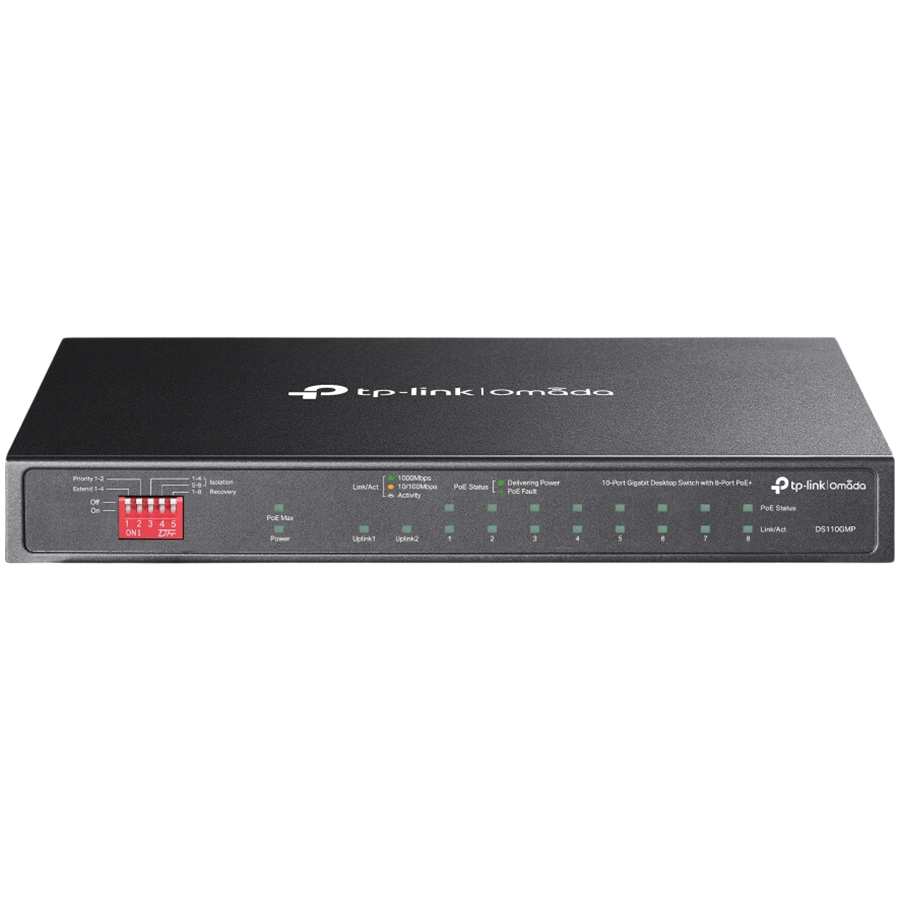 Switch TP-LINK DS110GMP 10-Port Gigabit Desktop (8-Port PoE+, 2x Non-PoE, 1x SFP, 123 W)-0