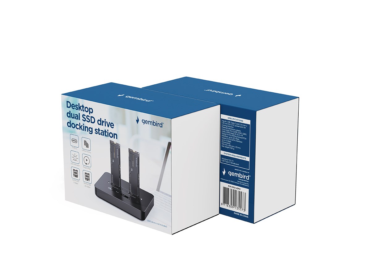 Dokumentacijska stanica GEMBIRD DD2-U3M2 USB Type-C M.2 NVME (i SATA) crna-2