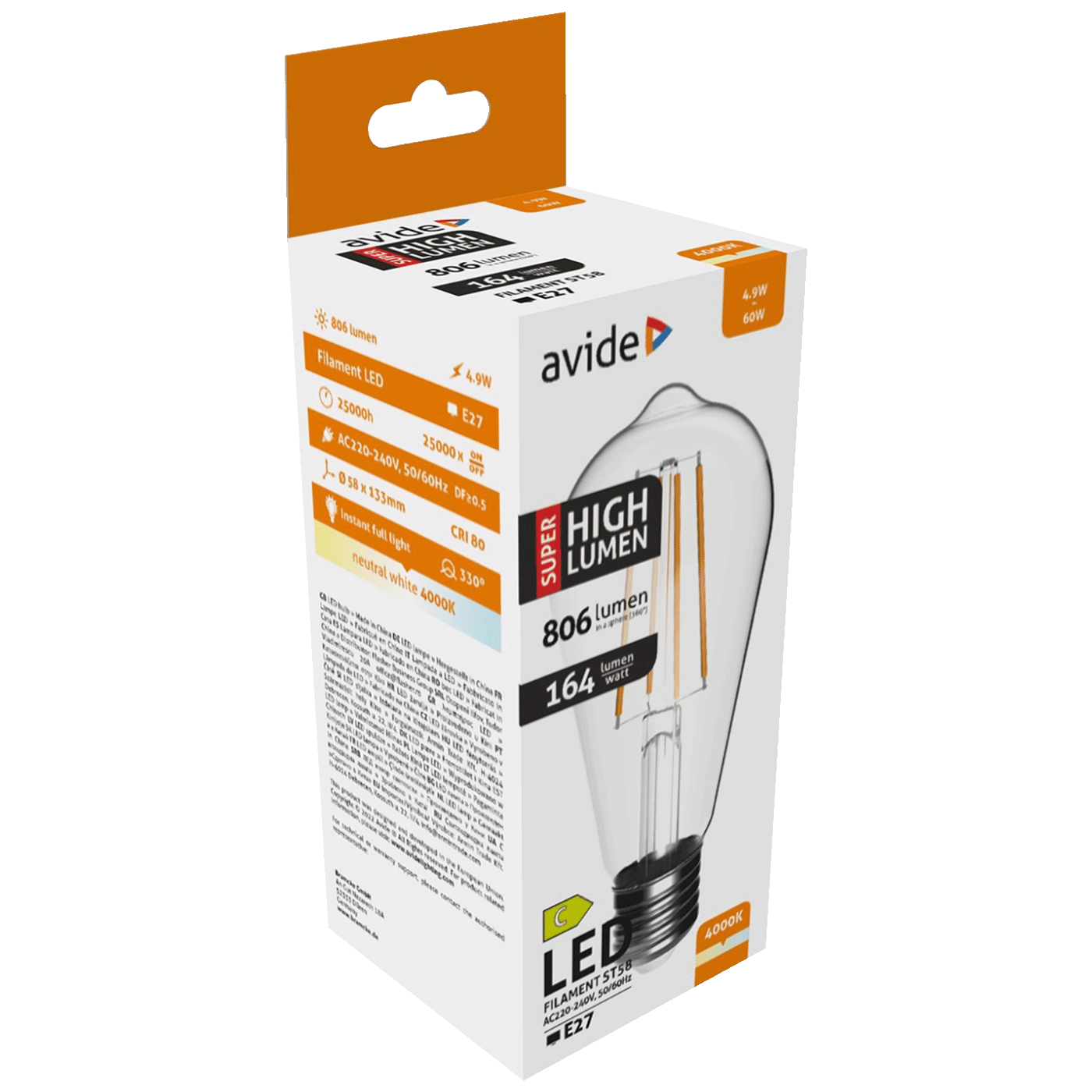 Žarulja LED AVIDE Filament ST58 4.9W E27 4000K bijela svjetlost-3