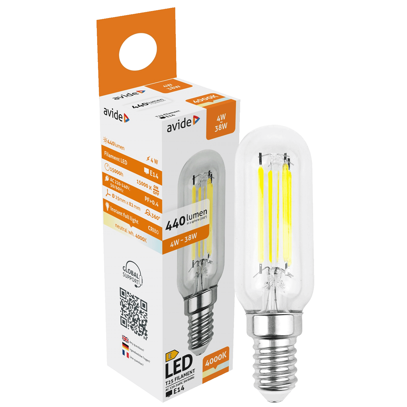Žarulja LED AVIDE T25 4W E14 4000K bijela svjetlost-0