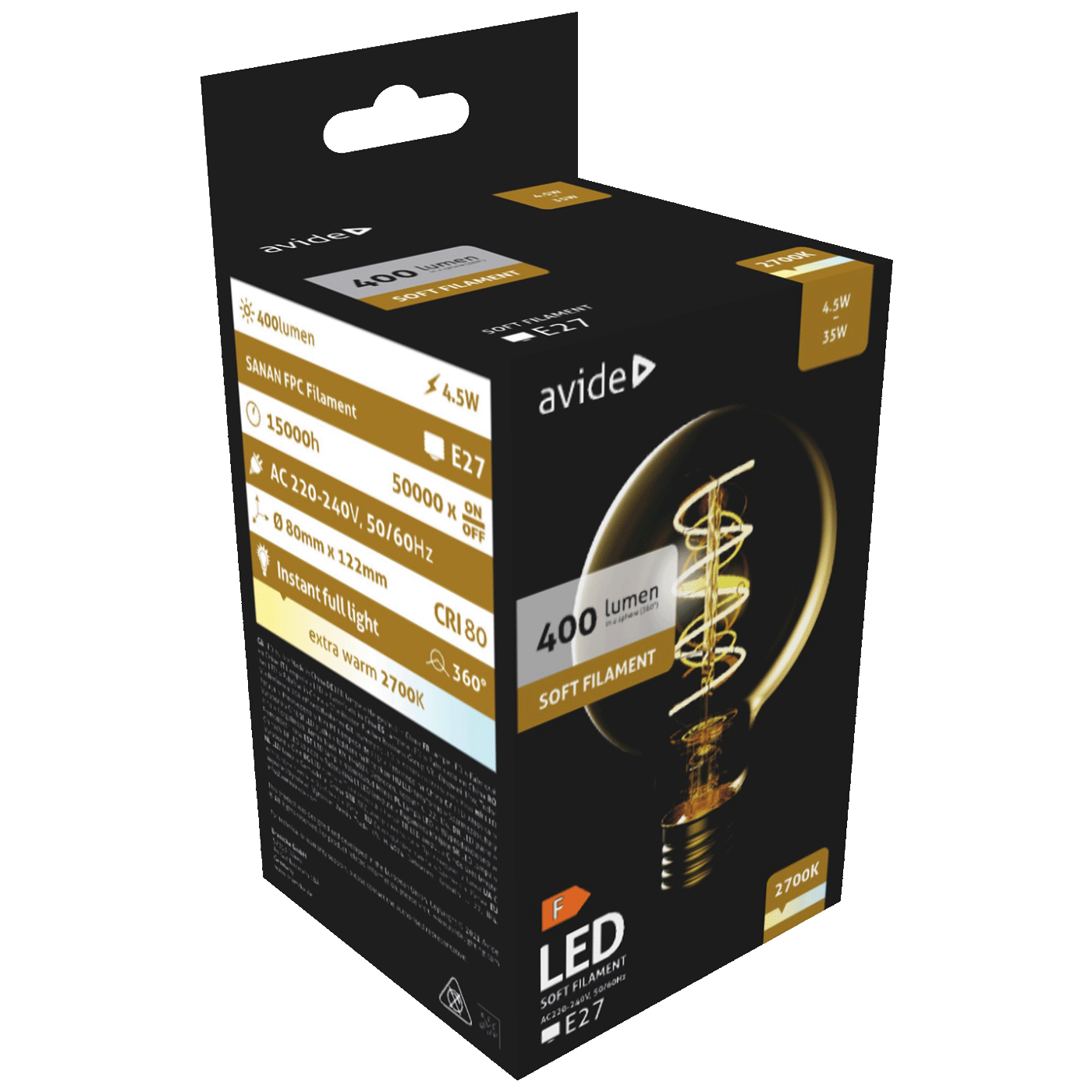 Žarulja AVIDE LED Soft Filament G80 4.5W E27 (2700K, 400 lm, E27, IP20)-3