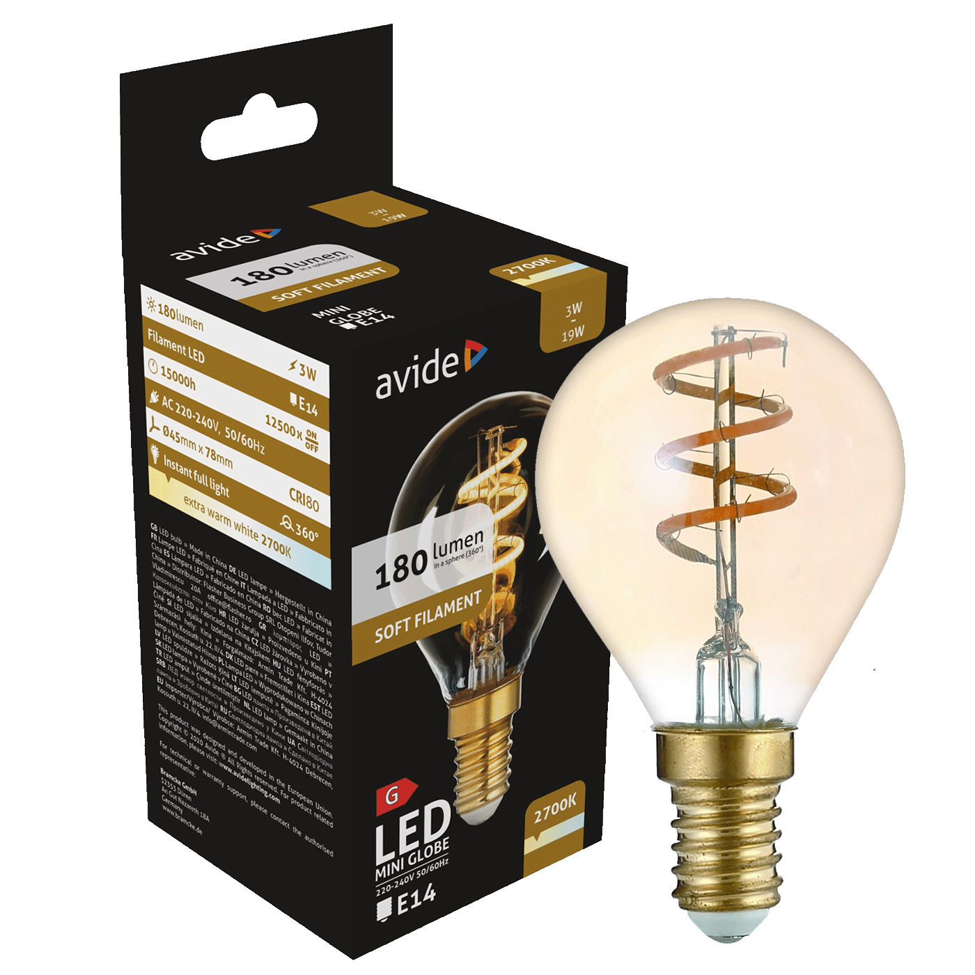 Žarulja LED AVIDE Soft Filament Mini Globe 3W E14 2700K