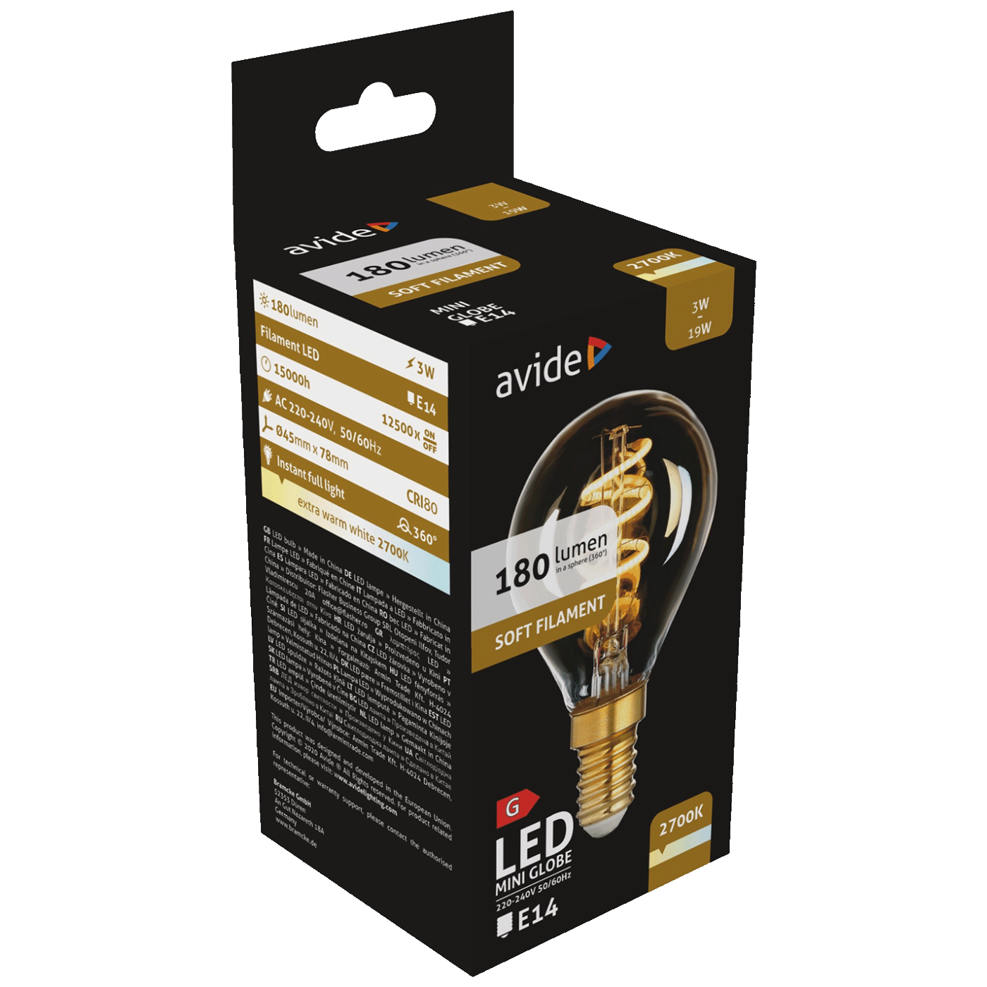 Žarulja LED AVIDE Soft Filament Mini Globe 3W E14 2700K-3