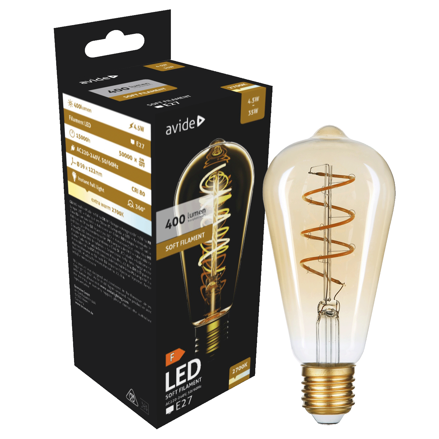 Žarulja LED AVIDE Soft Filament ST58 4.5W E27 2700K