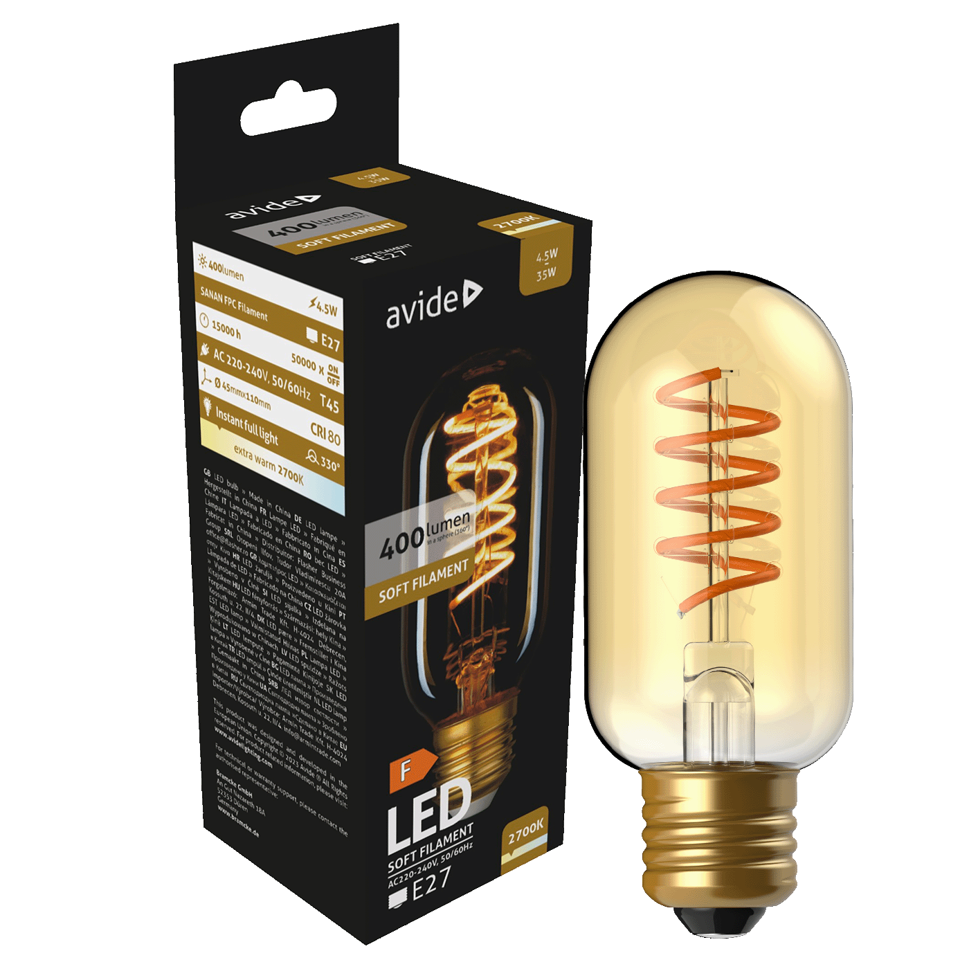 Žarulja AVIDE LED Soft Filament T45 4.5W E27 2700K (topla bijela svjetlost)-0