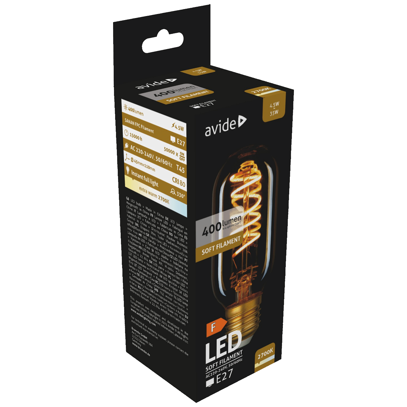Žarulja AVIDE LED Soft Filament T45 4.5W E27 2700K (topla bijela svjetlost)-3
