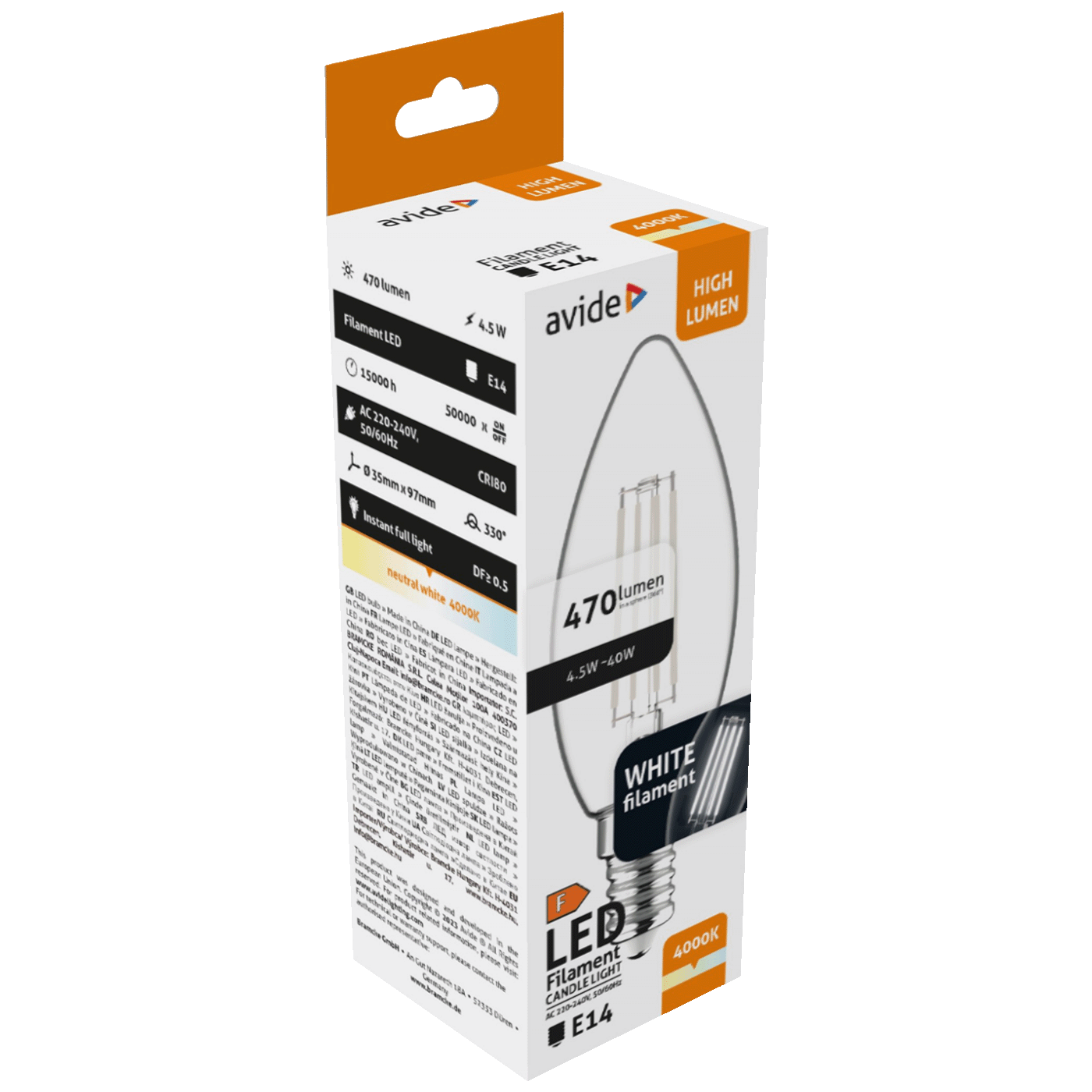 Žarulja LED AVIDE White Filament Candle 4.5W E14 (4000K, bijela svjetlost)-3