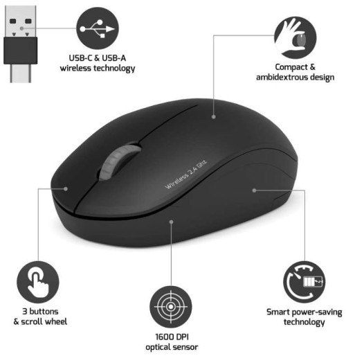 Miš PORT DESIGNS OFFICE bežični USB-A/USB-C crni-0
