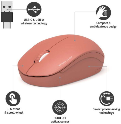 Miš PORT DESIGNS OFFICE bežični USB-A/USB-C narančasti