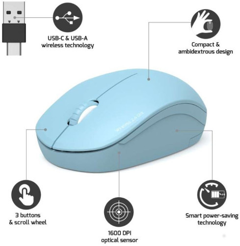 Miš PORT DESIGNS OFFICE bežični USB-A/USB-C svijetlo-plava-0