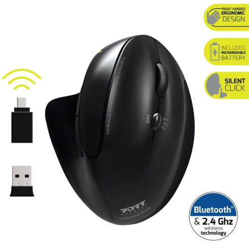 Miš PORT DESIGNS ergonomski WL/BT punjivi vertikalni