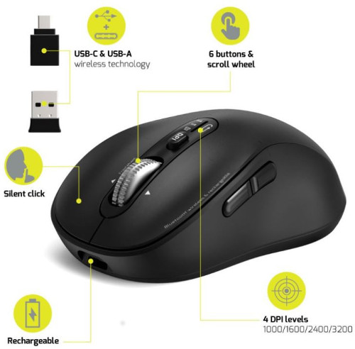 Miš PORT DESIGNS EXPERT WL+BT punjivi USB-C crni