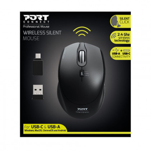 Miš PORT DESIGNS OFFICE PRO SILENT bežični crni
