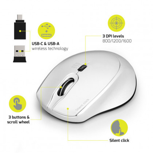 Miš PORT DESIGNS OFFICE PRO SILENT bežični bijeli