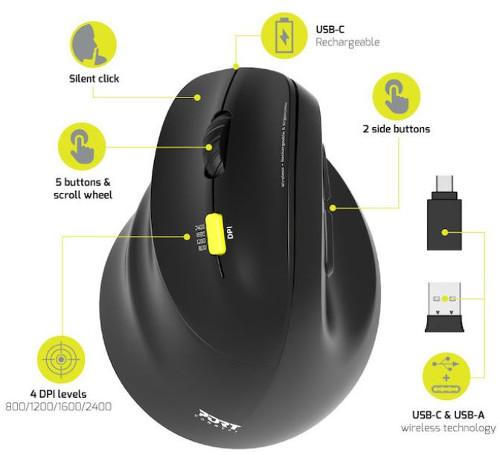MIŠ PORT DESIGNS miš 2.4 GHz BT erg. punjivi za ljevake-0