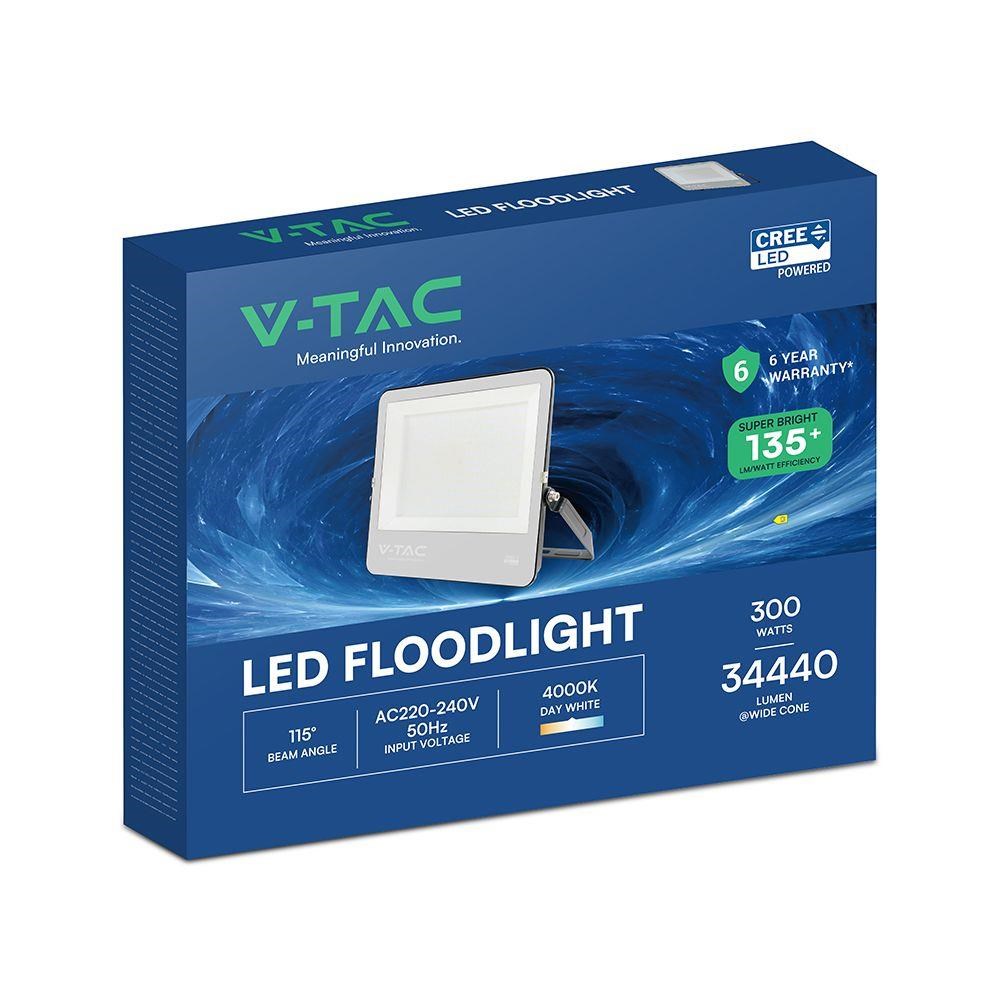 V-TAC 300W LED Floodlight CREE CHIP Black Body Grey Glass 4000K 135lm/W-1