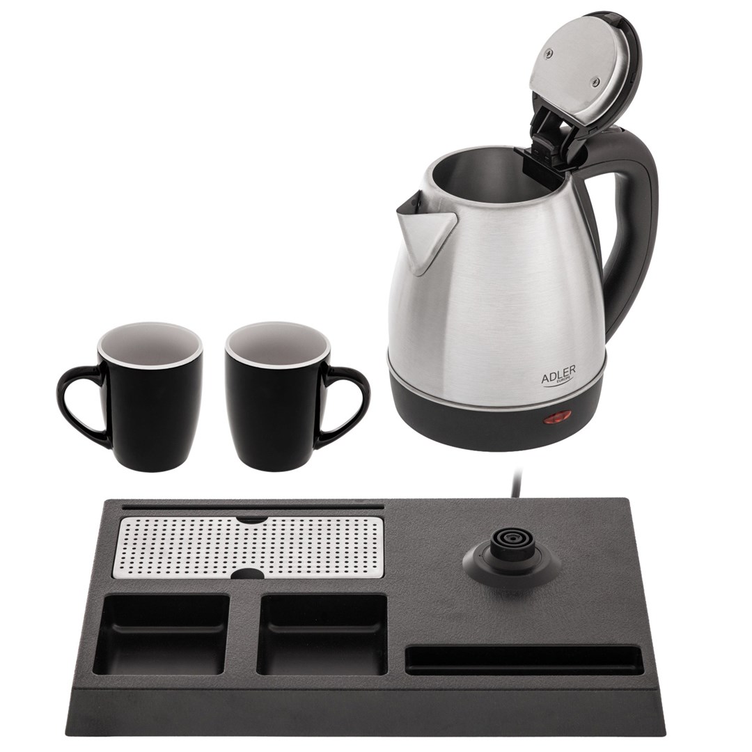 Kettle ADLER AD 1354 Hotel 1.2 L inox + pladanj s šalicama crna, čelik-8