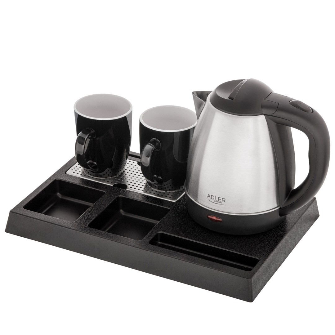 Kettle ADLER AD 1354 Hotel 1.2 L inox + pladanj s šalicama crna, čelik-2