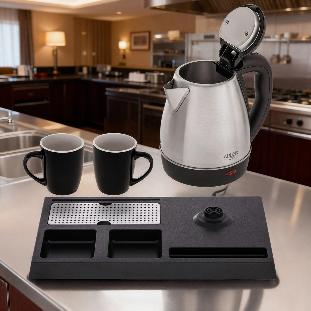 Kettle ADLER AD 1354 Hotel 1.2 L inox + pladanj s šalicama crna, čelik-6