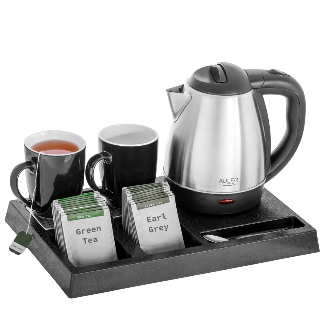 Kettle ADLER AD 1354 Hotel 1.2 L inox + pladanj s šalicama crna, čelik-9