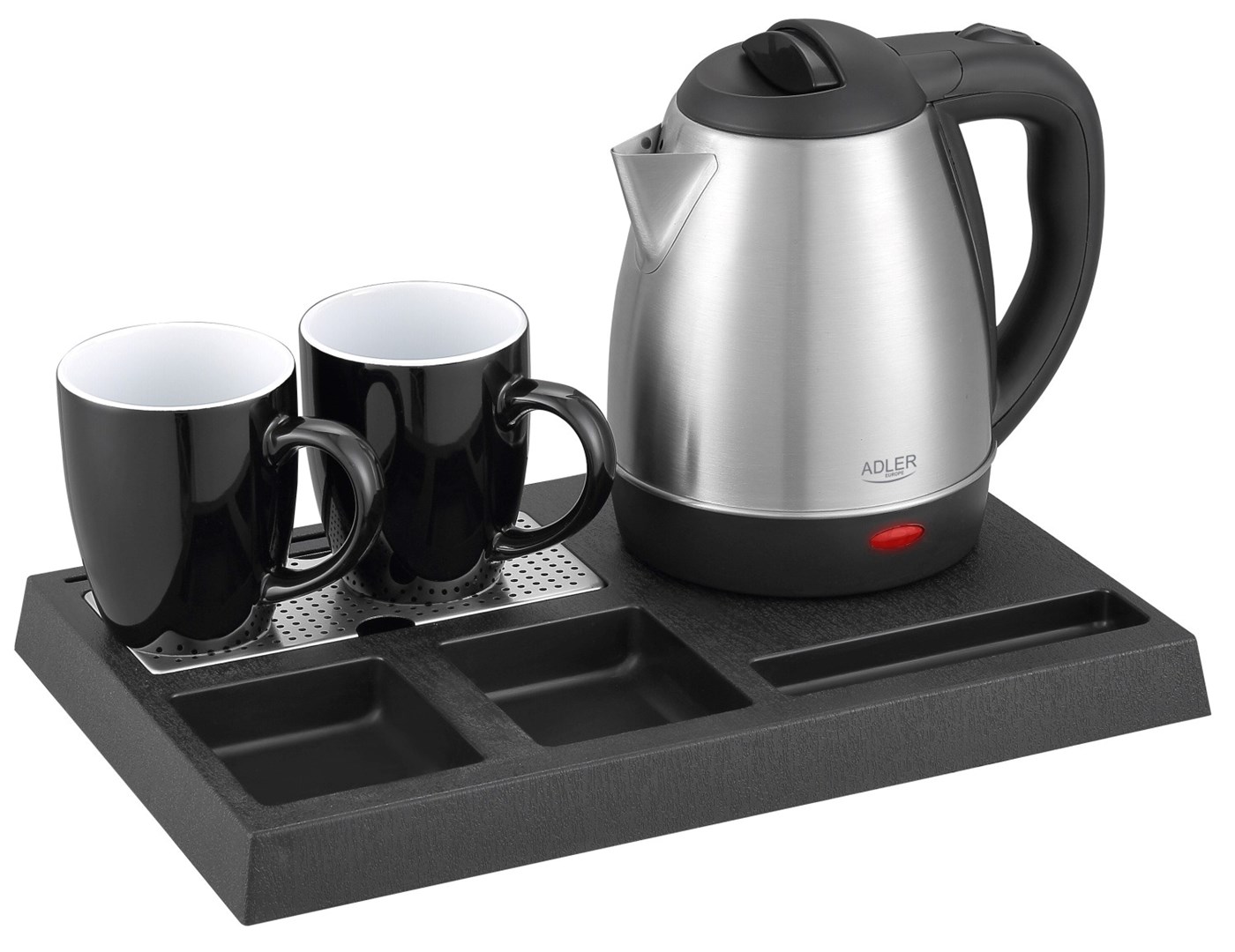 Kettle ADLER AD 1354 Hotel 1.2 L inox + pladanj s šalicama crna, čelik-3