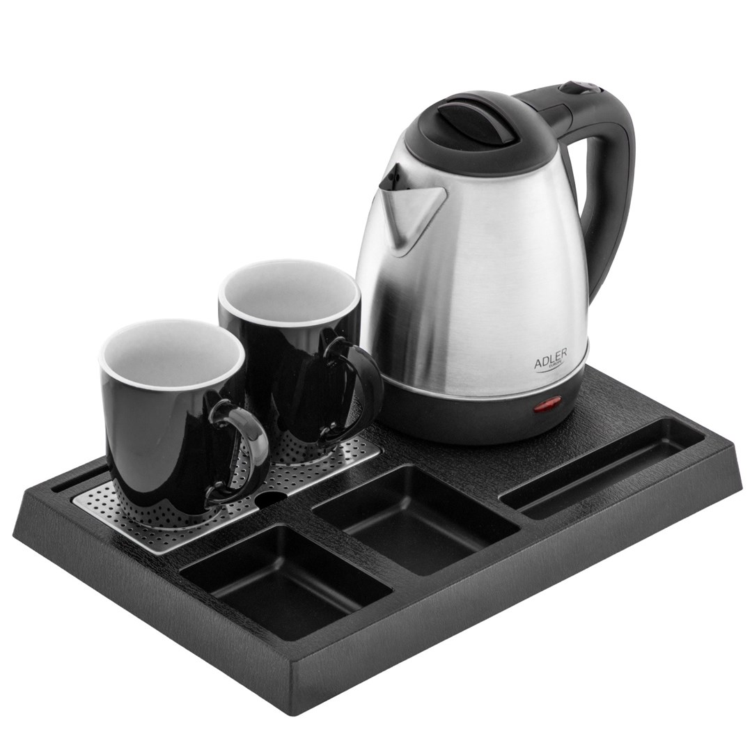 Kettle ADLER AD 1354 Hotel 1.2 L inox + pladanj s šalicama crna, čelik-1