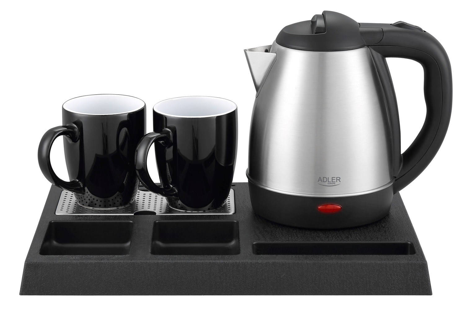 Kettle ADLER AD 1354 Hotel 1.2 L inox + pladanj s šalicama crna, čelik-0