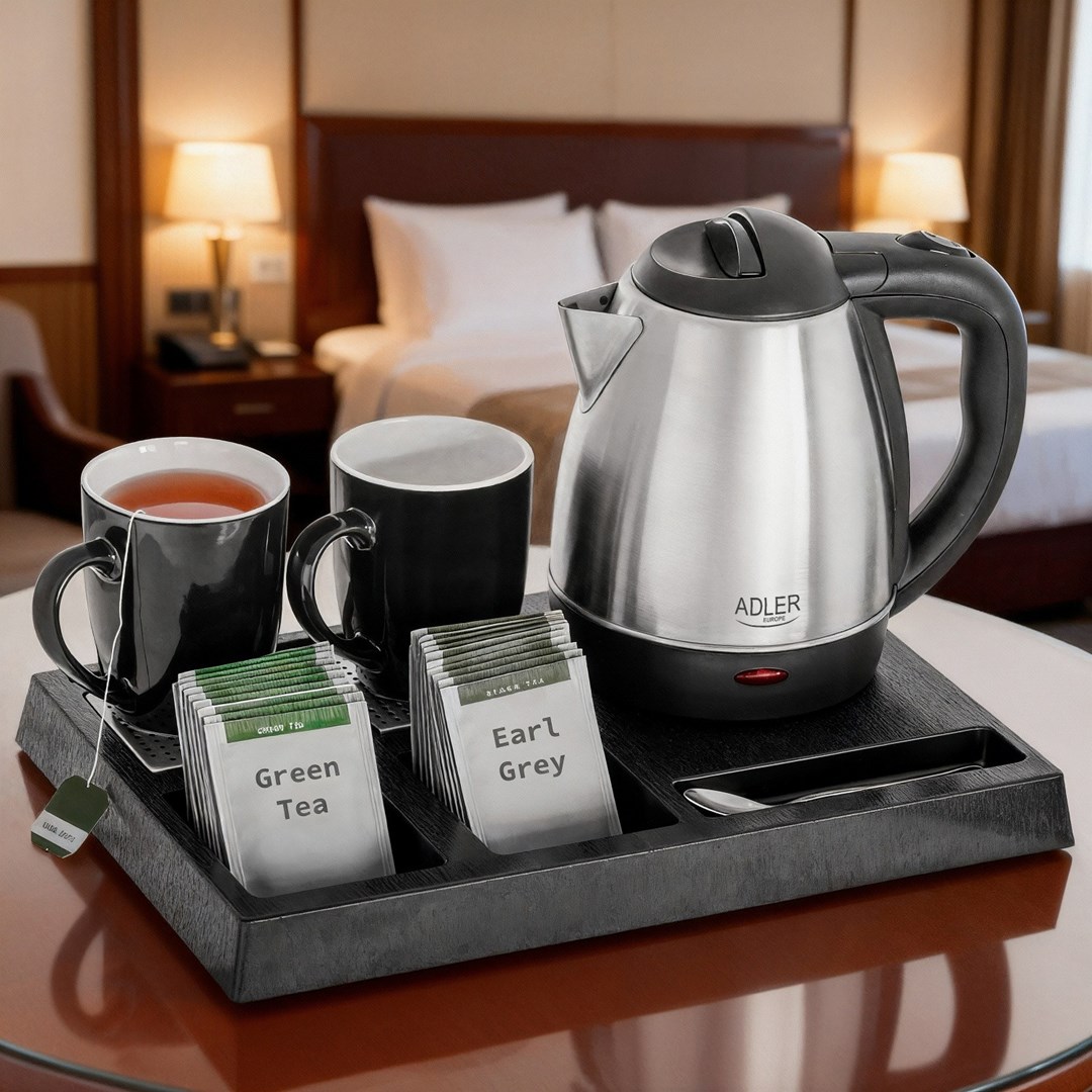 Kettle ADLER AD 1354 Hotel 1.2 L inox + pladanj s šalicama crna, čelik-5