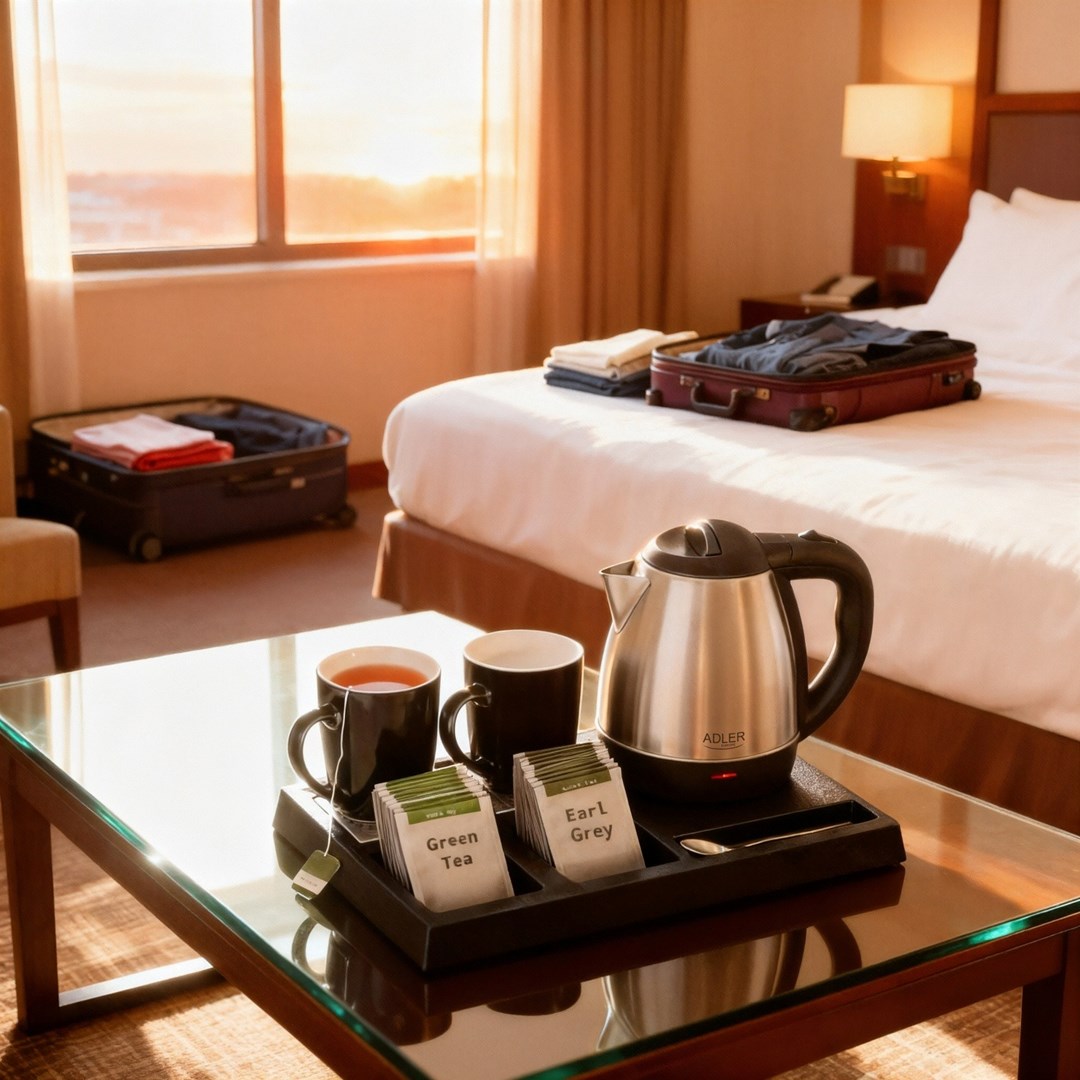 Kettle ADLER AD 1354 Hotel 1.2 L inox + pladanj s šalicama crna, čelik-4