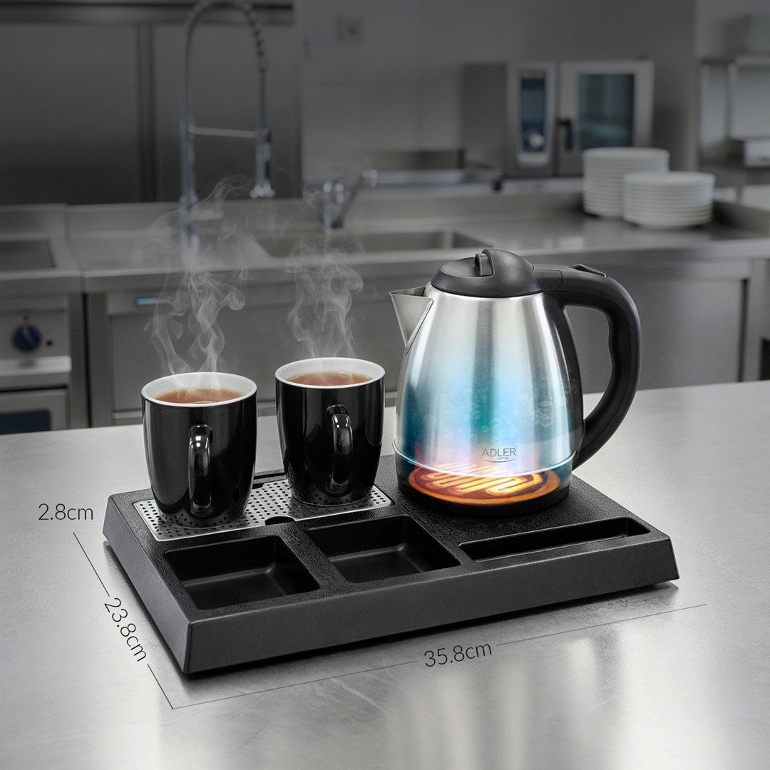 Kettle ADLER AD 1354 Hotel 1.2 L inox + pladanj s šalicama crna, čelik-12