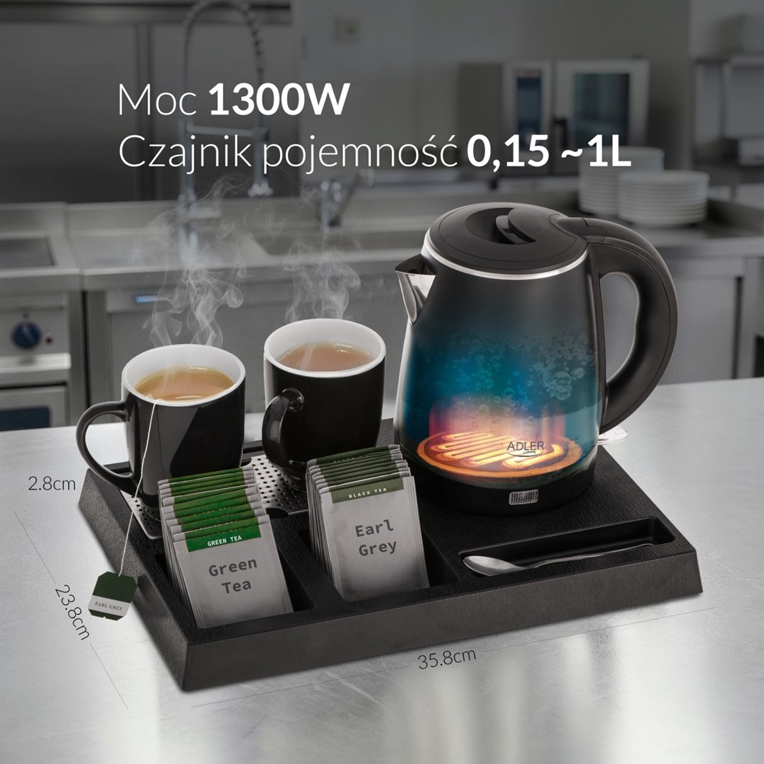 Kettle ADLER AD 1387 Hotel inox 1 L + pladanj s šalicama crna-9