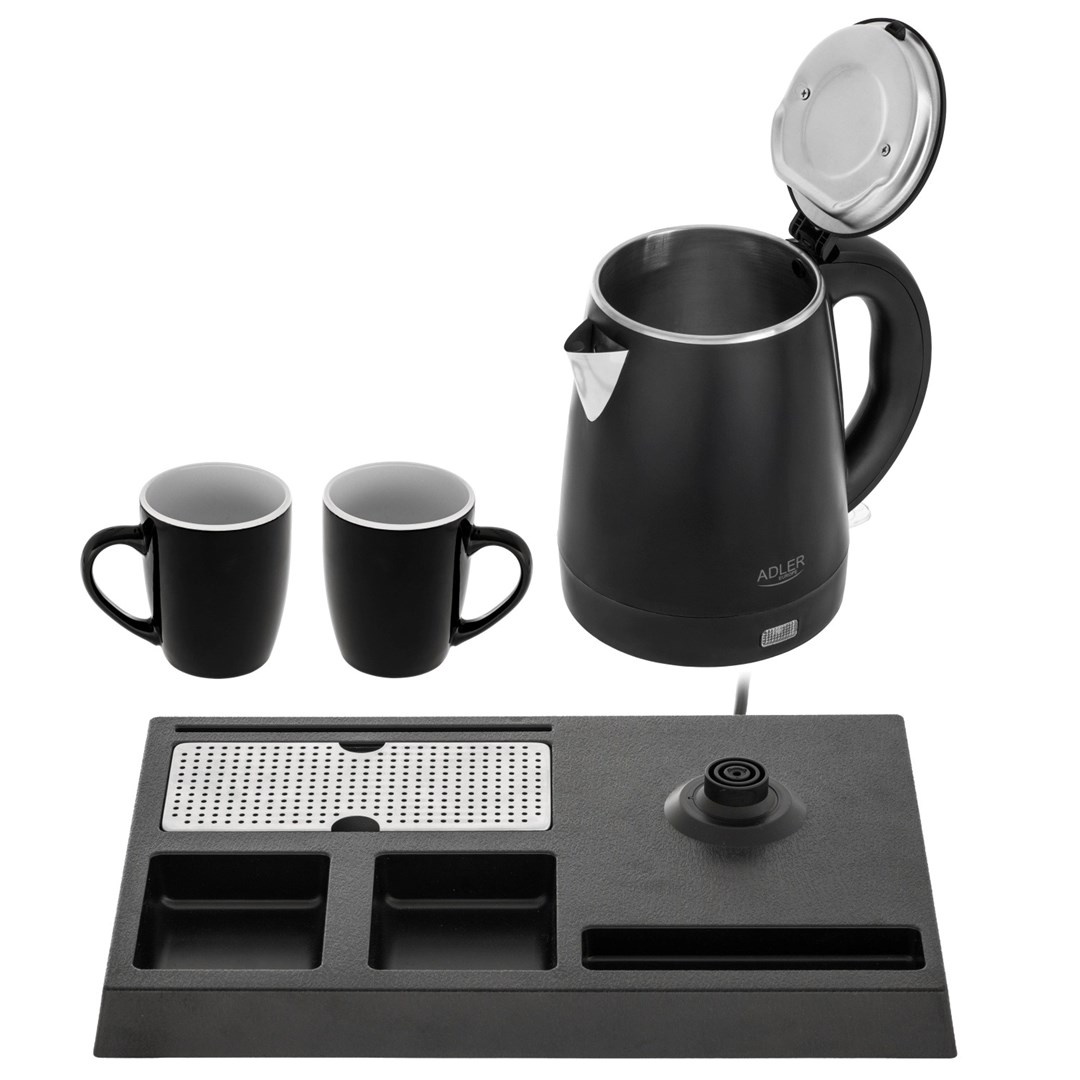 Kettle ADLER AD 1387 Hotel inox 1 L + pladanj s šalicama crna-3