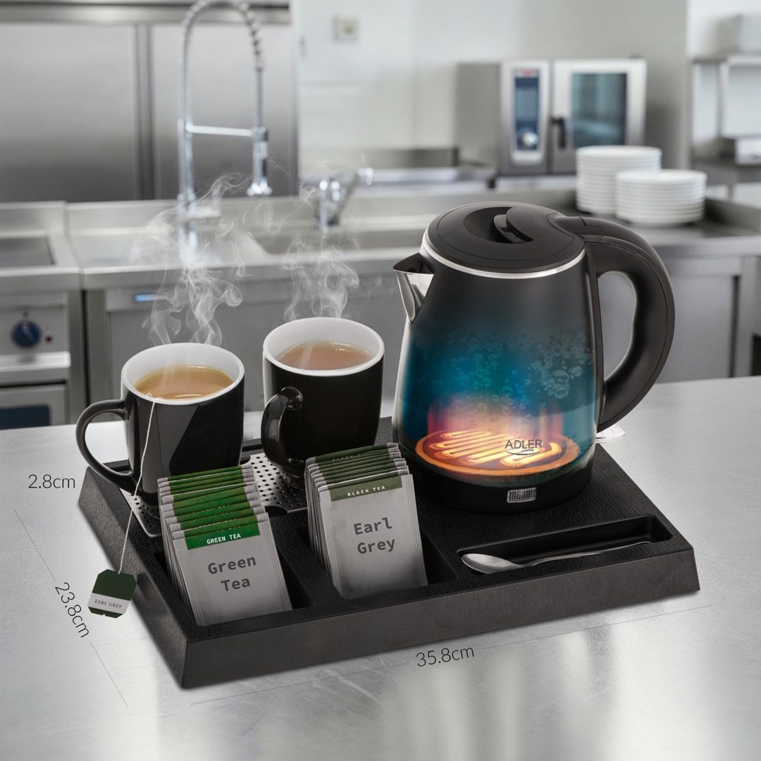 Kettle ADLER AD 1387 Hotel inox 1 L + pladanj s šalicama crna-7