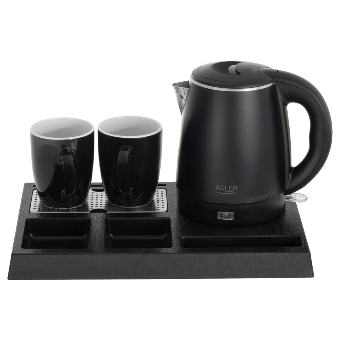 Kettle ADLER AD 1387 Hotel inox 1 L + pladanj s šalicama crna-0