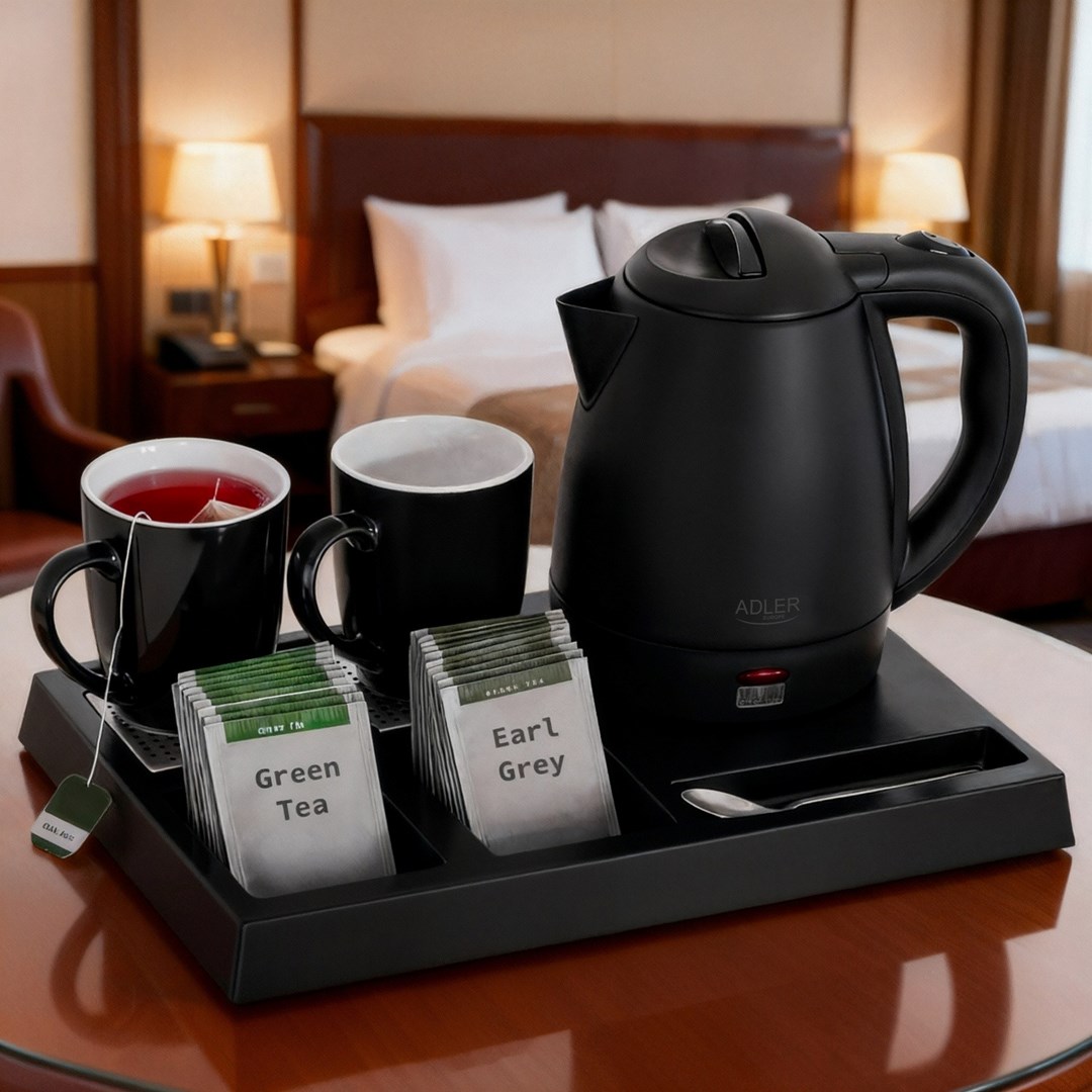Kettle ADLER AD 1387 Hotel inox 1 L + pladanj s šalicama crna-8