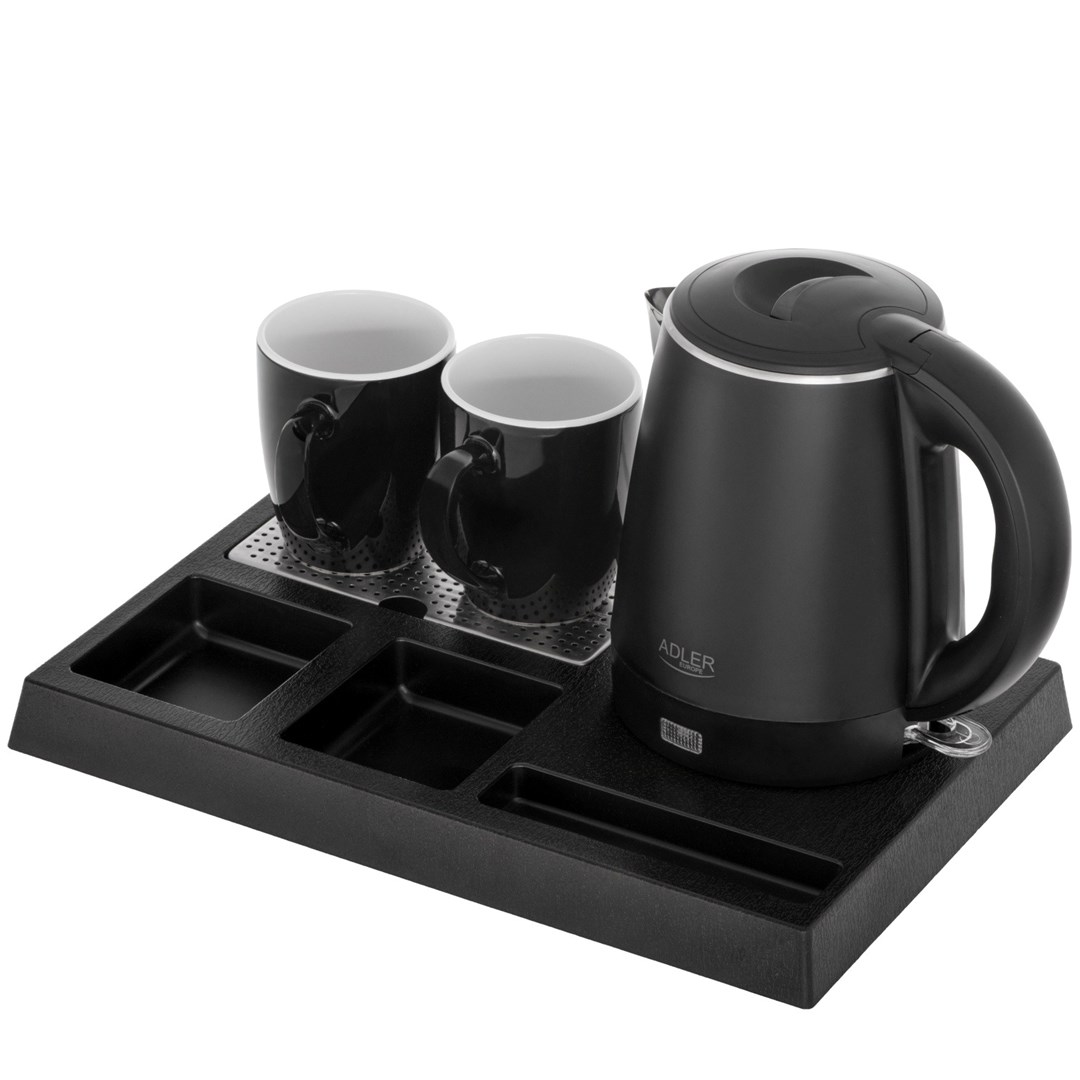 Kettle ADLER AD 1387 Hotel inox 1 L + pladanj s šalicama crna-1