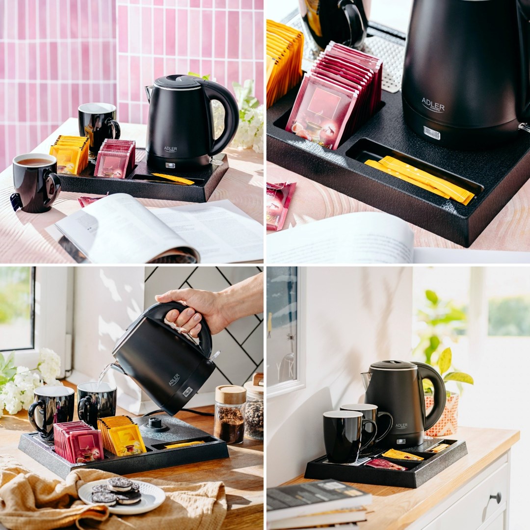 Kettle ADLER AD 1387 Hotel inox 1 L + pladanj s šalicama crna-11