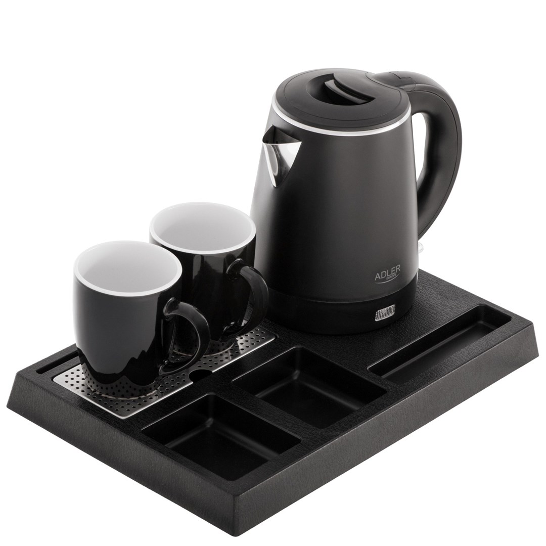 Kettle ADLER AD 1387 Hotel inox 1 L + pladanj s šalicama crna-2
