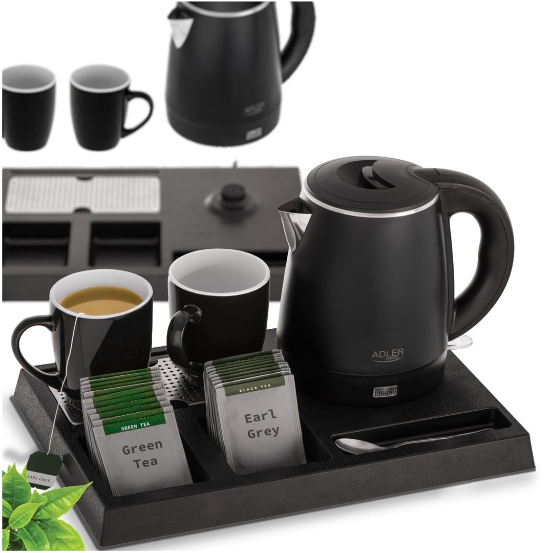Kettle ADLER AD 1387 Hotel inox 1 L + pladanj s šalicama crna-10