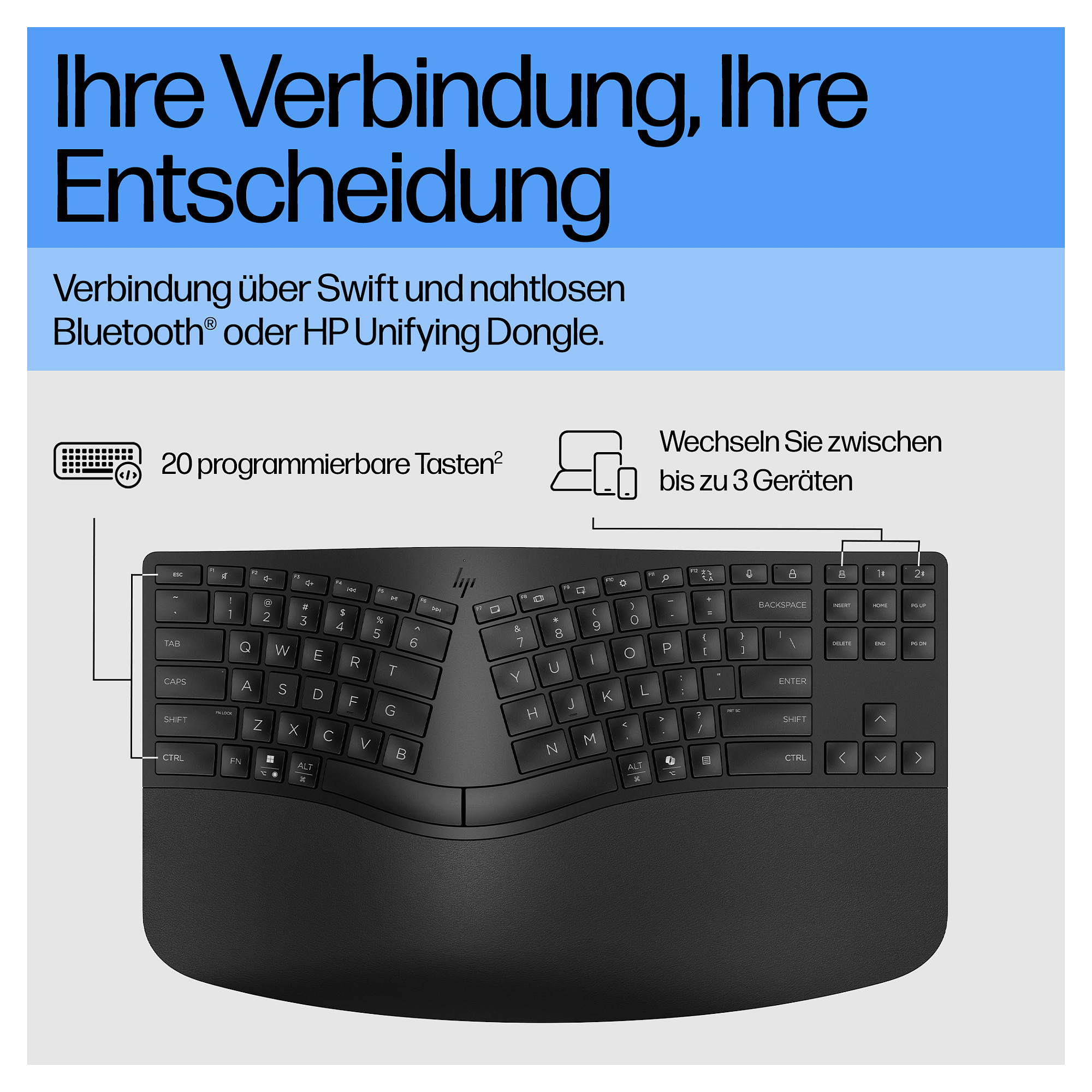 Tipkovnica HP 960 Ergonomisch seperater Tastenblock Kabellos – internacionalna non HR tipkovnica-8