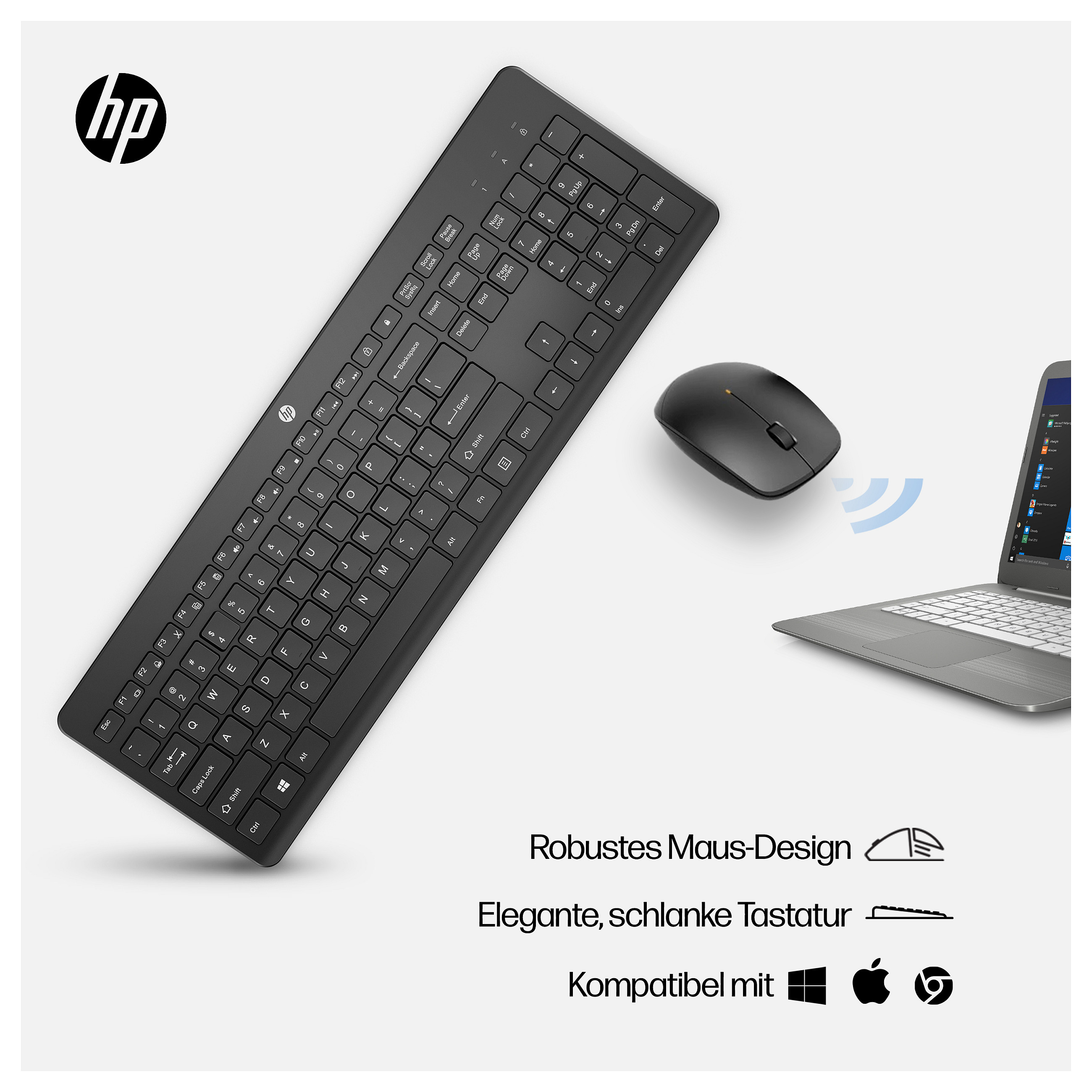 Set tipkovnica i miš HP 230 (bežični, bijela boja, de layout)-1