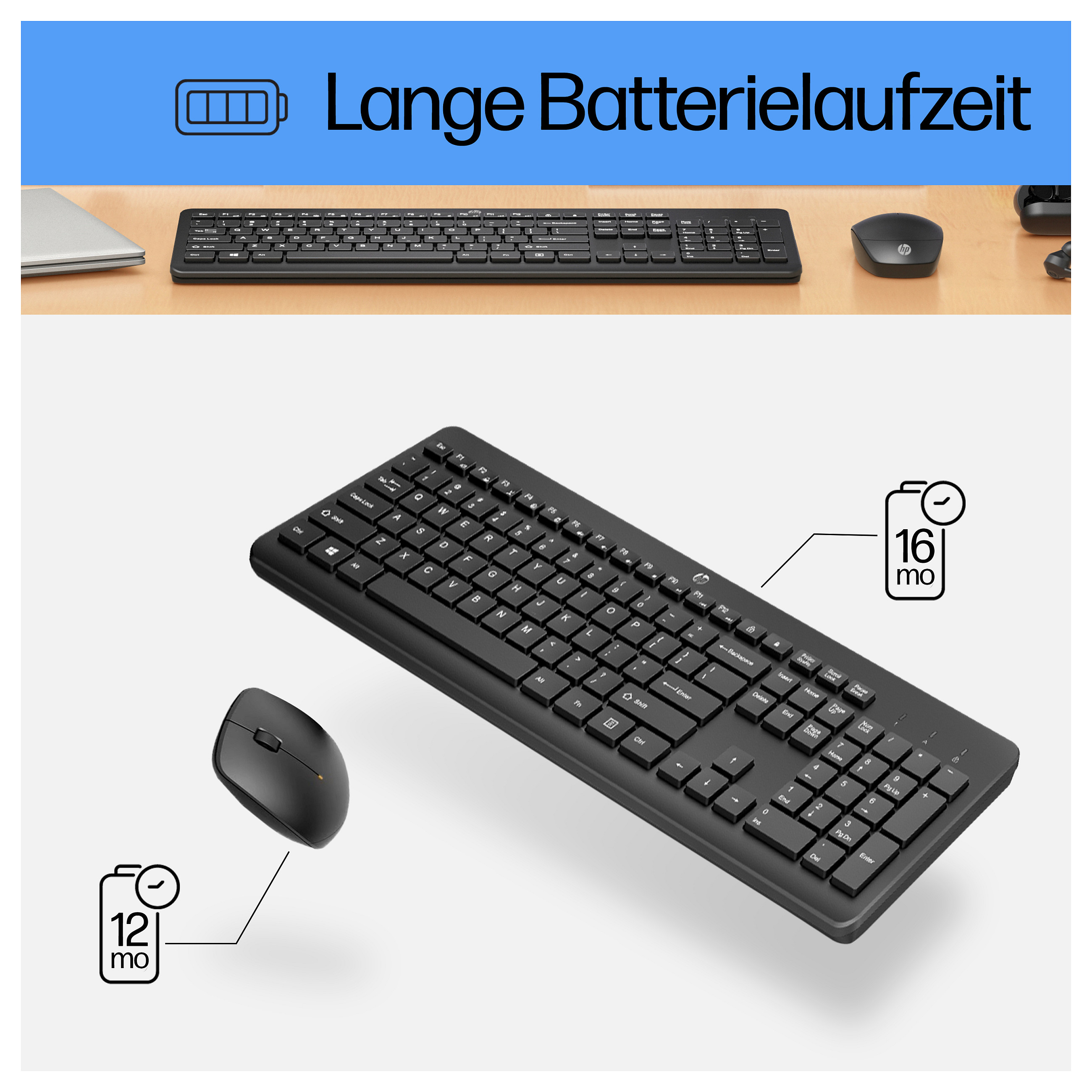 Set tipkovnica i miš HP 230 (bežični, bijela boja, de layout)-7