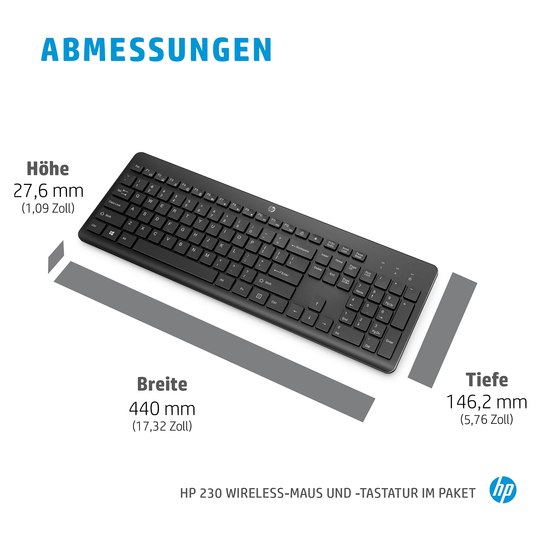Set tipkovnica i miš HP 230 (bežični, bijela boja, de layout)-10
