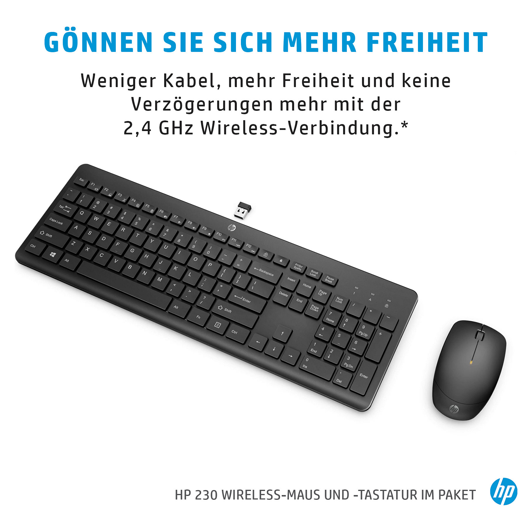 Set tipkovnica i miš HP 230 (bežični, bijela boja, de layout)-12