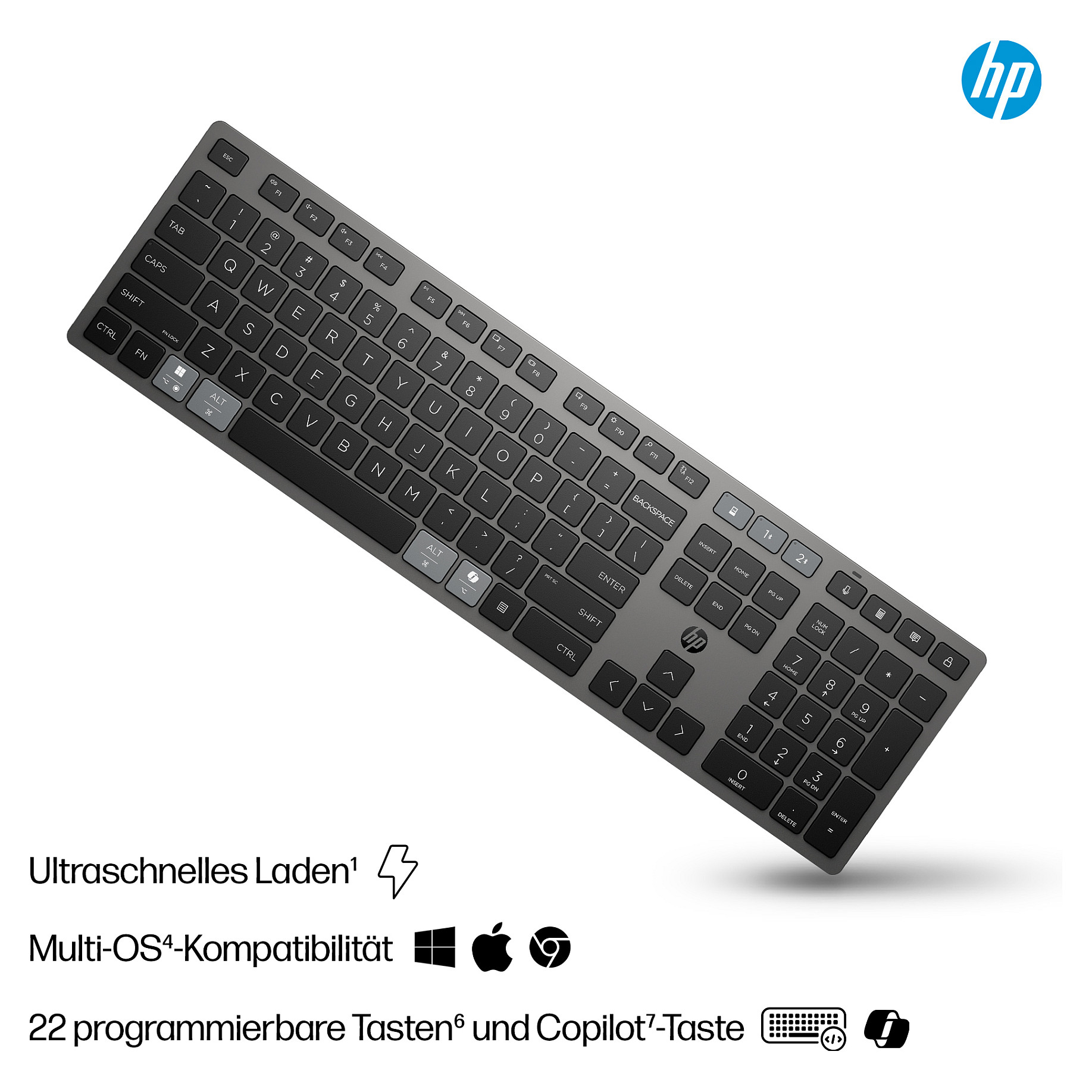 Tipkovnica HP HP 725 Multi-Device Rechargeable Wireless Keyboard - German version – internacionalna non HR tipkovnica-10