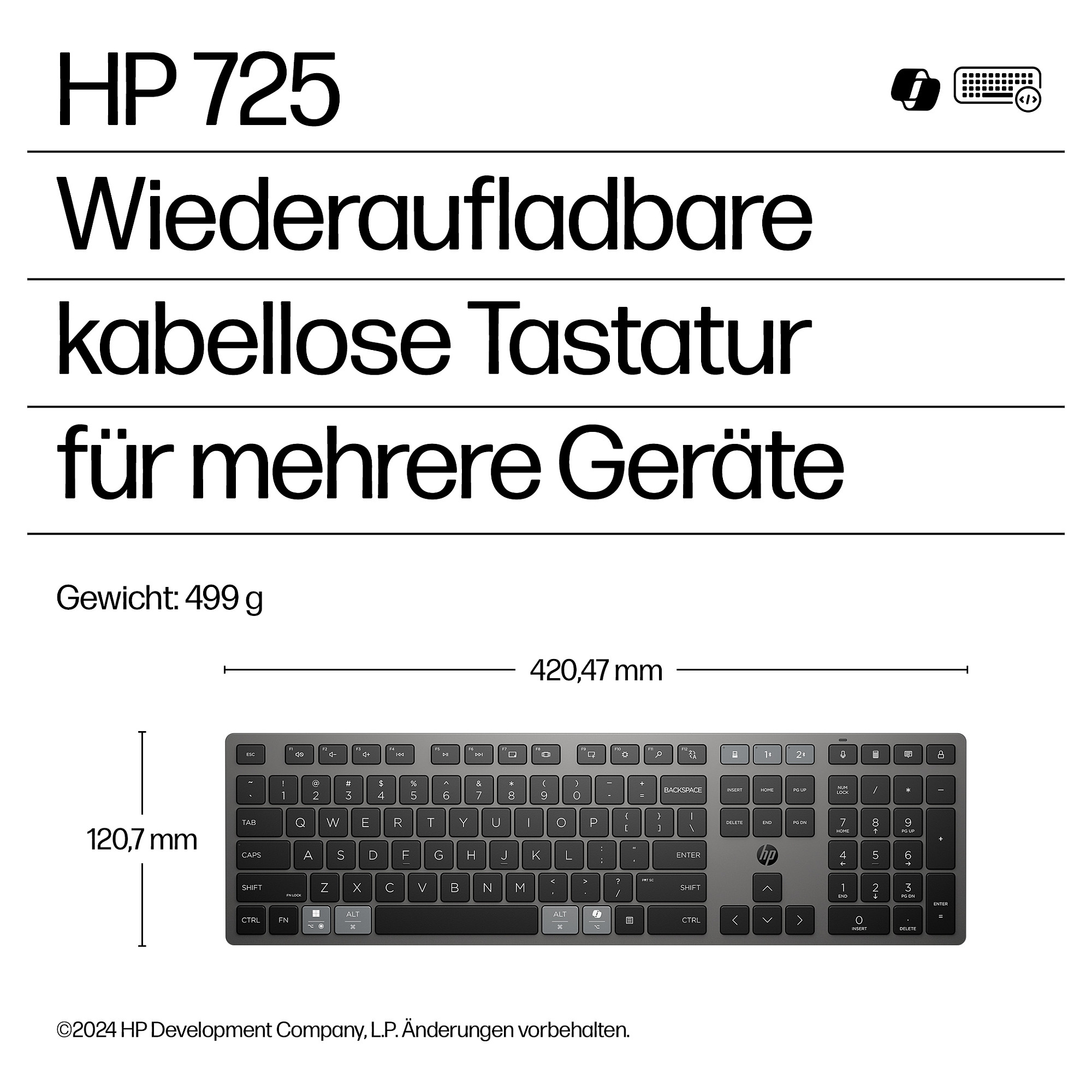 Tipkovnica HP HP 725 Multi-Device Rechargeable Wireless Keyboard - German version – internacionalna non HR tipkovnica-11